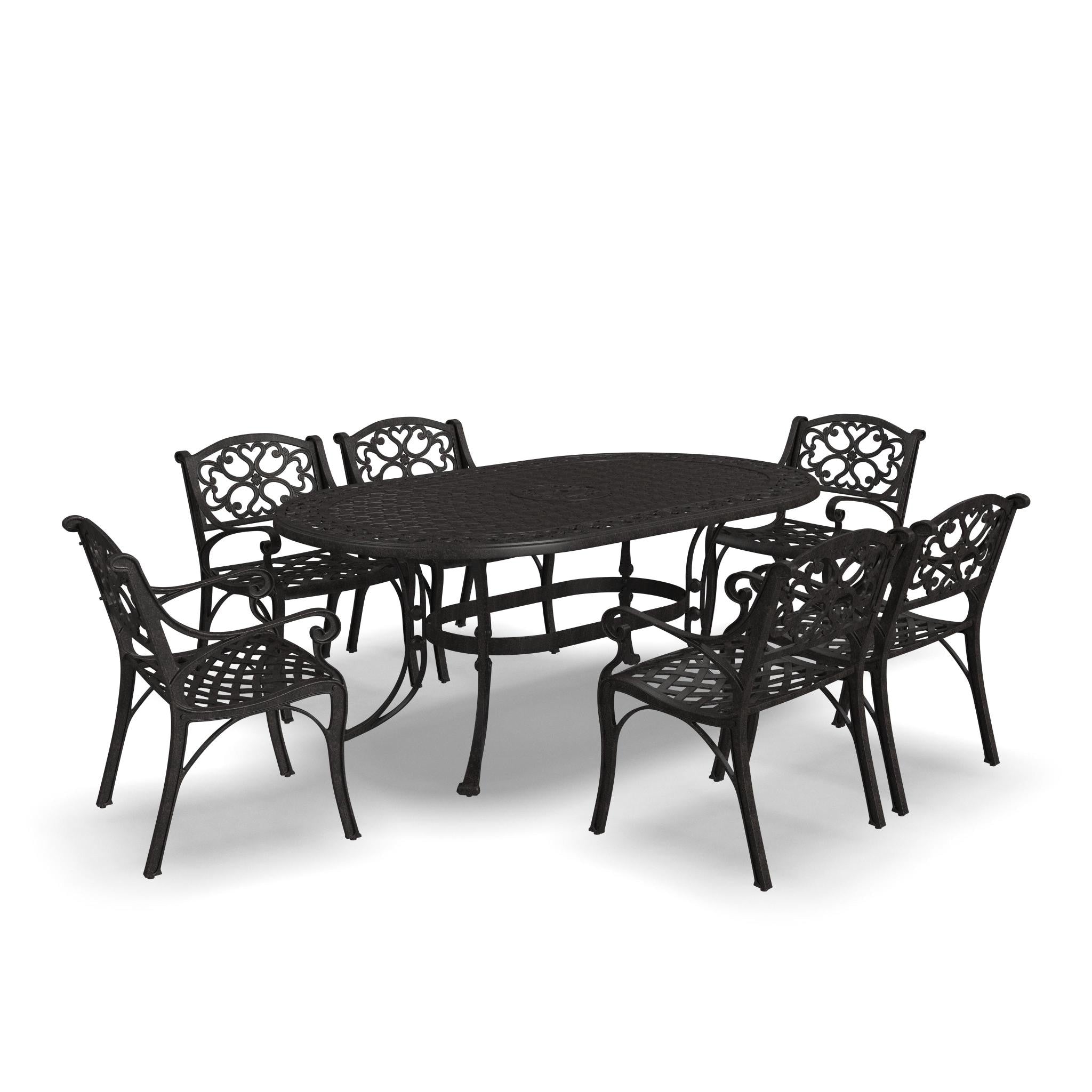 Ensemble de salle à manger d'extérieur 7 pièces Sanibel en aluminium bronze avec table ovale de 72 pouces et six fauteuils par Homestyles