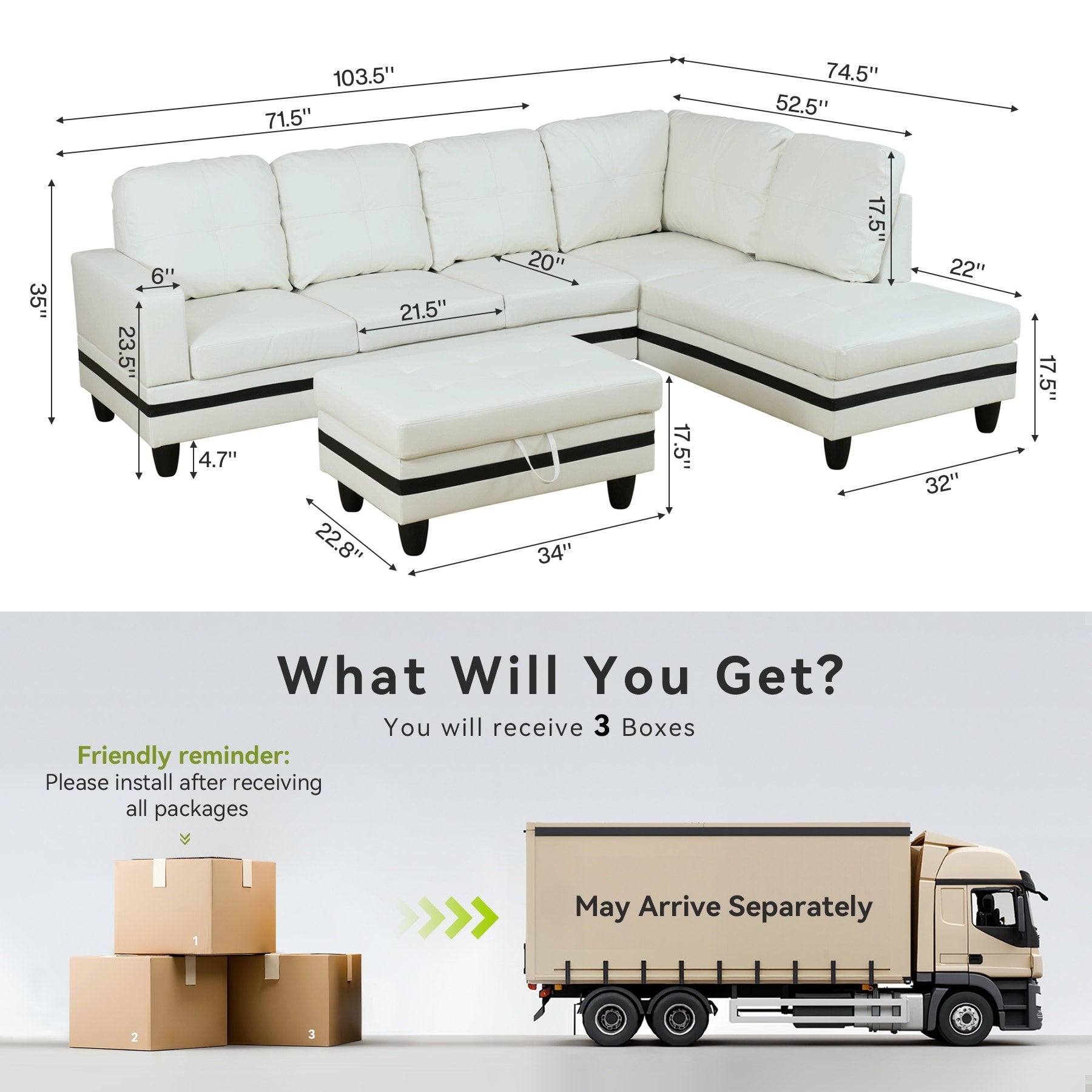 Ensemble de canapés 3 pièces en similicuir PU pour salon