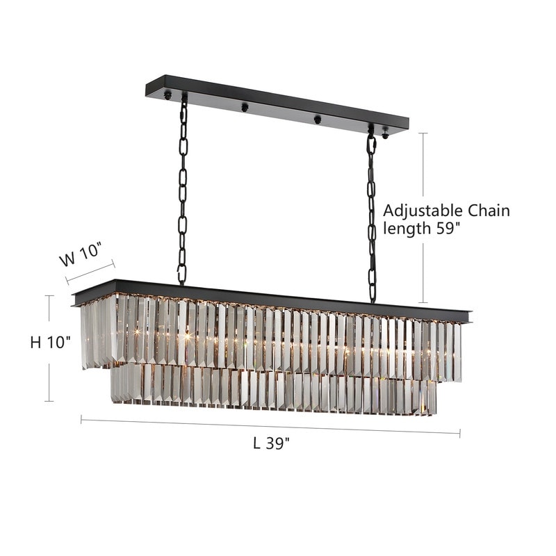 Luminaire suspendu à 2 niveaux pour îlot de cuisine, salle à manger, style moderne et contemporain, en cristal gris fumé et noir, 47 po.