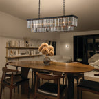 Luminaire suspendu à 2 niveaux pour îlot de cuisine, salle à manger, style moderne et contemporain, en cristal gris fumé et noir, 47 po.