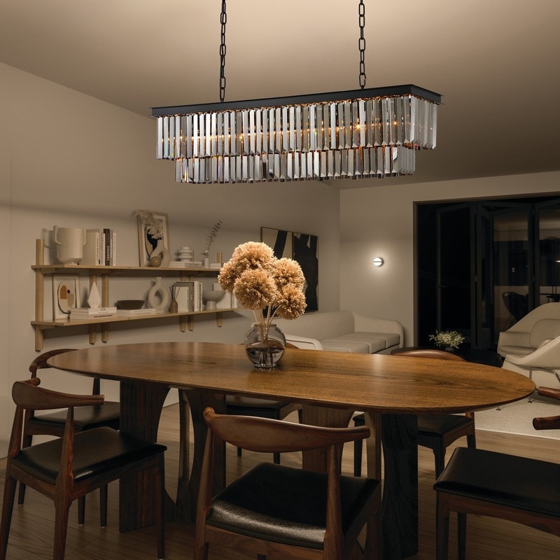 Luminaire suspendu à 2 niveaux pour îlot de cuisine, salle à manger, style moderne et contemporain, en cristal gris fumé et noir, 47 po.