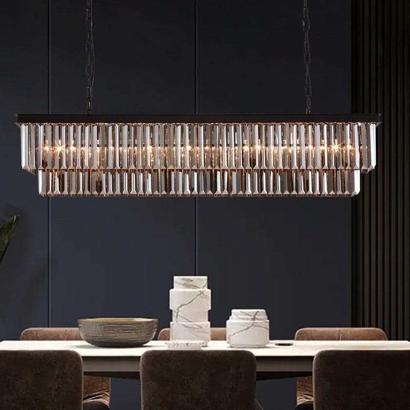 Luminaire suspendu à 2 niveaux pour îlot de cuisine, salle à manger, style moderne et contemporain, en cristal gris fumé et noir, 47 po.