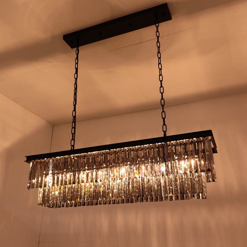 Luminaire suspendu à 2 niveaux pour îlot de cuisine, salle à manger, style moderne et contemporain, en cristal gris fumé et noir, 47 po.