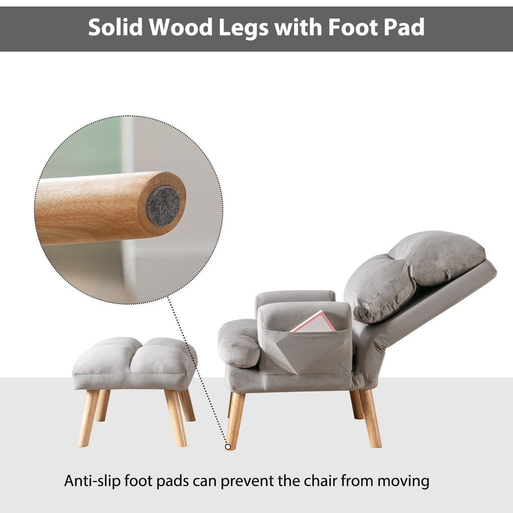 Fauteuil de salon confortable en tissu avec dossier et repose-pieds réglables