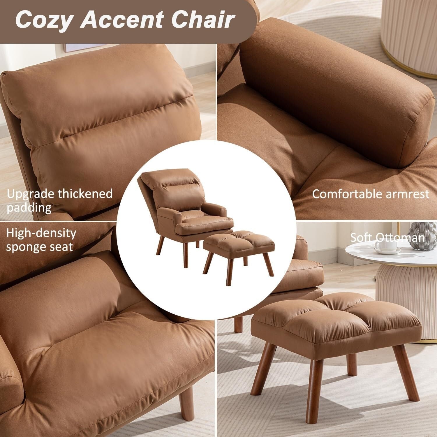 Fauteuil de salon confortable en tissu avec dossier et repose-pieds réglables