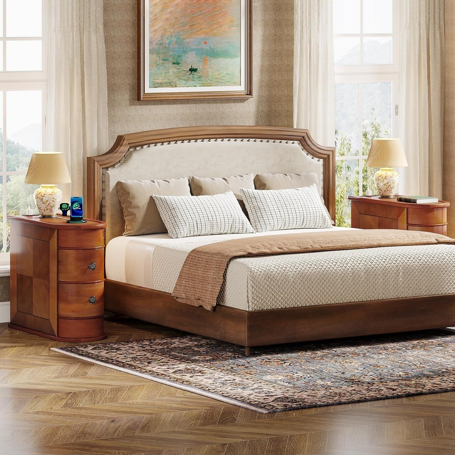 Table d'appoint en bois massif, table de chevet étroite à deux tiroirs, modèle Slim