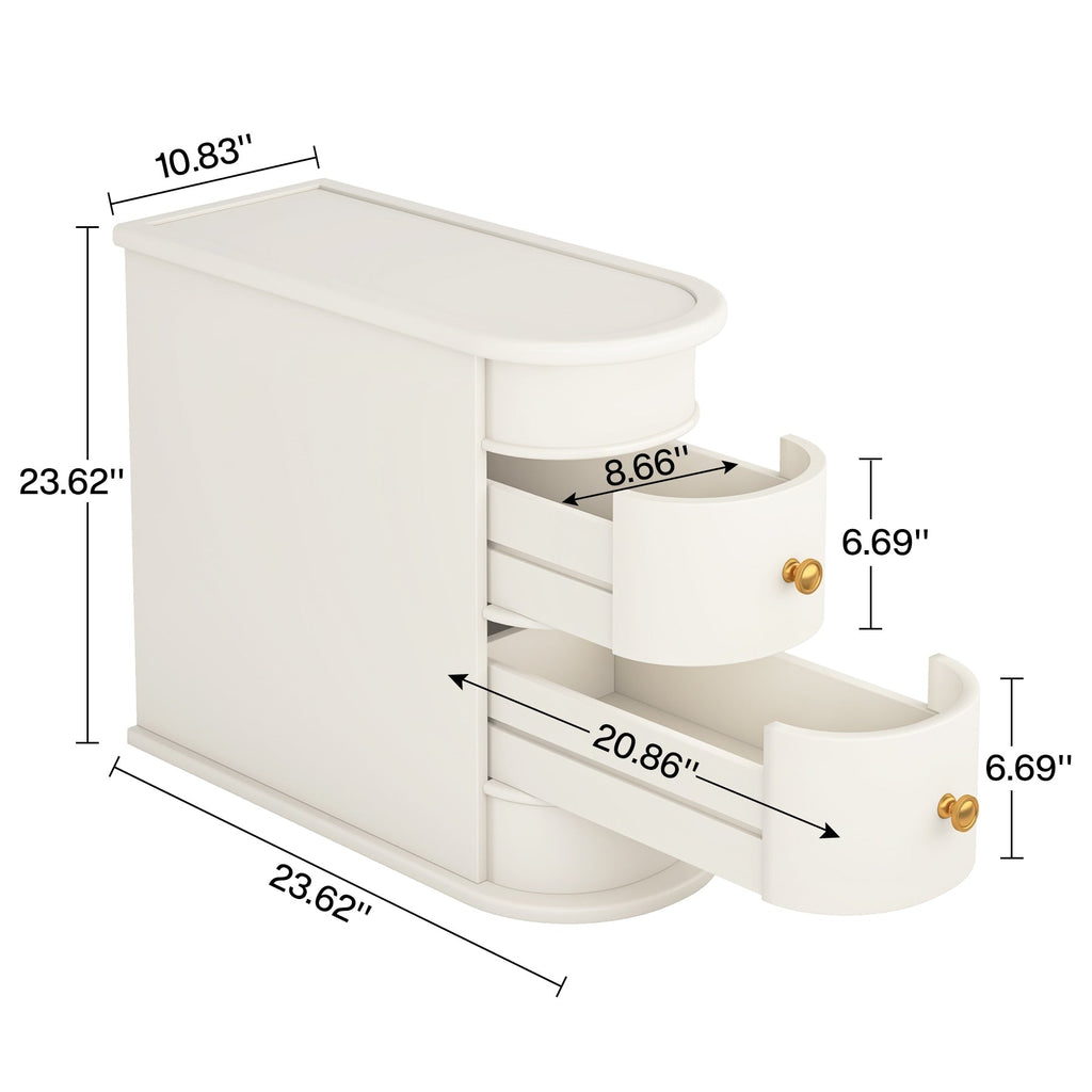 Table d'appoint en bois massif, table de chevet étroite à deux tiroirs, modèle Slim