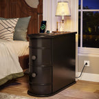 Table d'appoint en bois massif, table de chevet étroite à deux tiroirs, modèle Slim