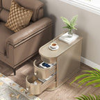 Table d'appoint en bois massif, table de chevet étroite à deux tiroirs, modèle Slim