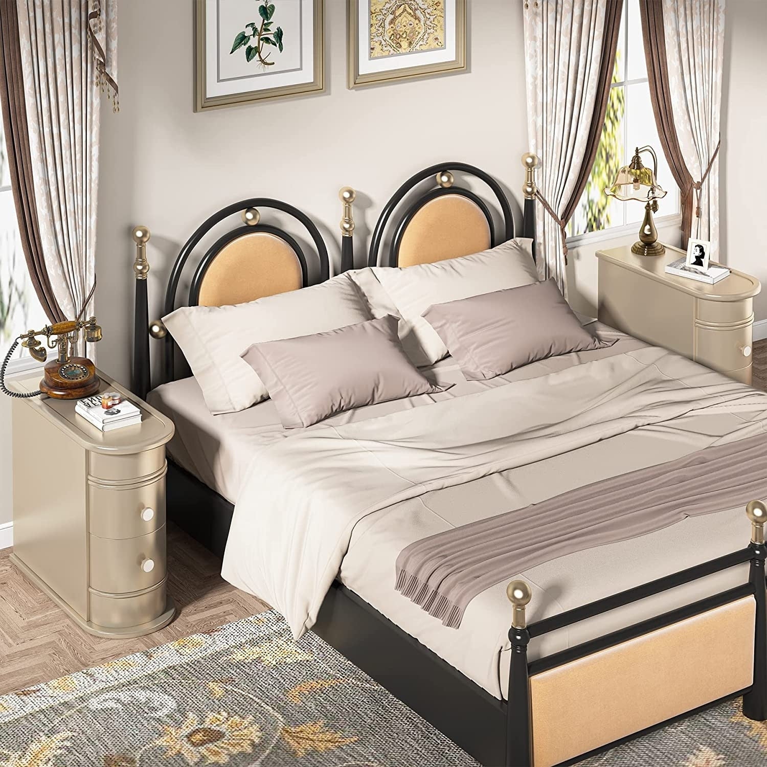 Table d'appoint en bois massif, table de chevet étroite à deux tiroirs, modèle Slim