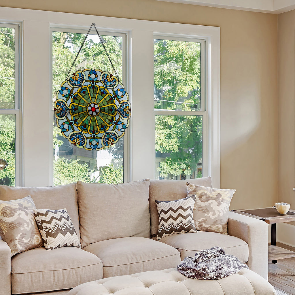 Panneau de vitrail victorien de 56 cm de haut de River of Goods