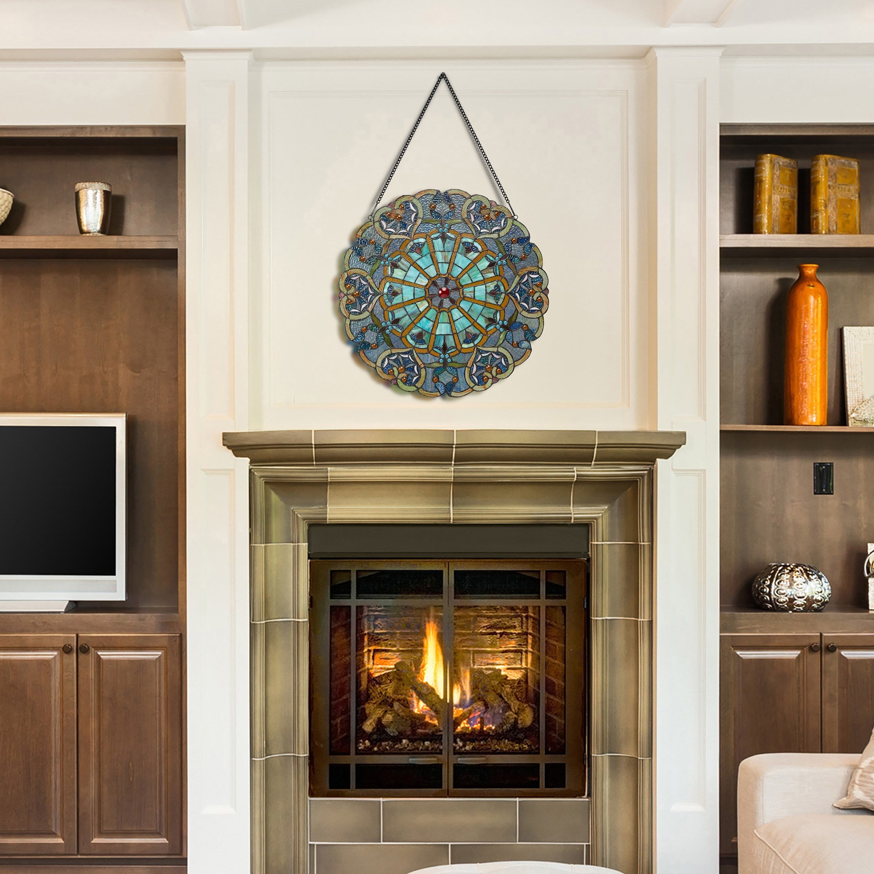 Panneau de vitrail victorien de 56 cm de haut de River of Goods