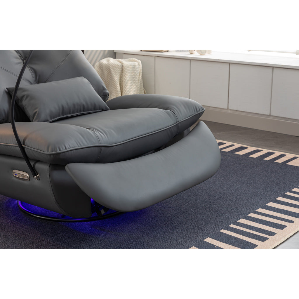Fauteuil inclinable électrique pivotant avec haut-parleurs Bluetooth, support pour téléphone, ports de chargement USB et Type-C, rangement dissimulé dans l'accoudoir
