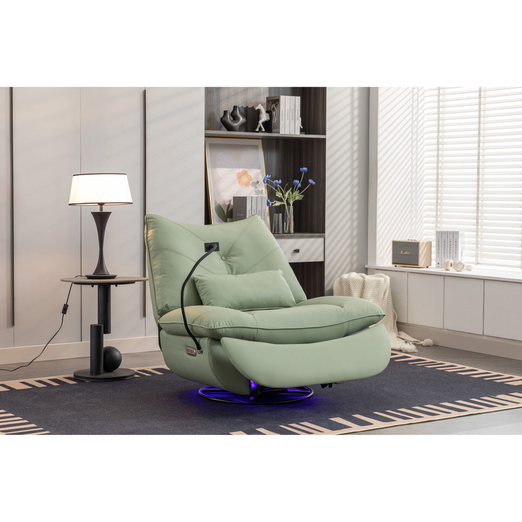 Fauteuil inclinable électrique pivotant avec haut-parleurs Bluetooth, support pour téléphone, ports de chargement USB et Type-C, rangement dissimulé dans l'accoudoir