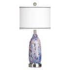 Lampe de table avec veilleuse 2 en 1, corps en verre indigo, ports de charge, prise secteur, abat-jour tambour, interrupteur tactile avec gradation (lot de 2)