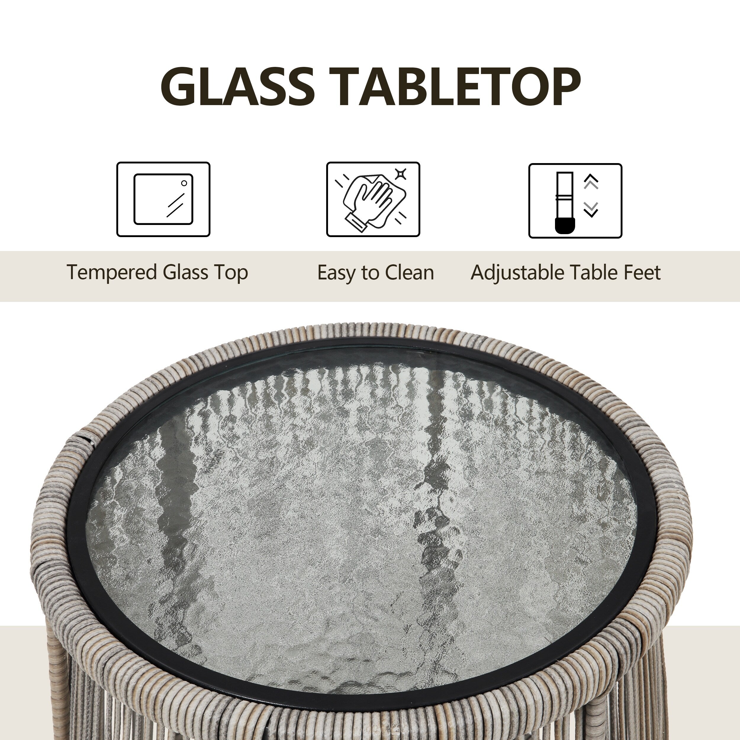 Ensemble bistro de conversation en résine tressée 3 pièces pour extérieur, mobilier de patio en rotin résistant aux intempéries avec coussins