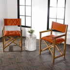 Chaise de réalisateur pliable d'extérieur Theo Classic en bois d'acacia, style milieu du siècle, avec dossier matelassé en losanges et coussin (lot de 2), par JONATHAN Y