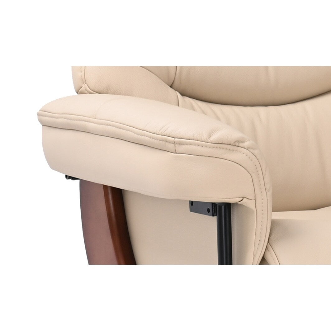 Fauteuil inclinable pivotant en cuir avec repose-pieds de rangement assorti