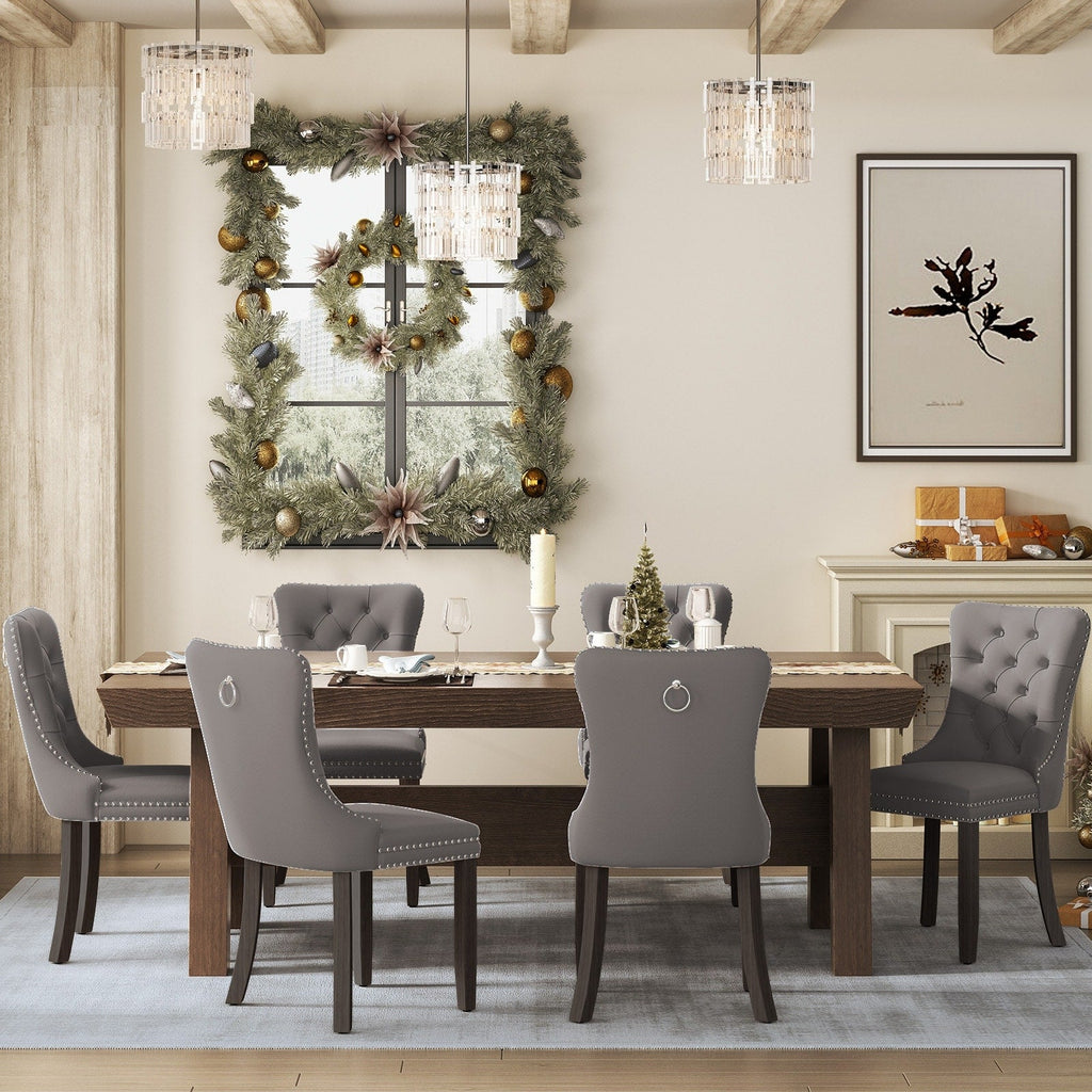 Lot de 6 chaises de salle à manger en velours capitonné avec pieds en bois massif.