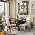 Lot de 6 chaises de salle à manger en velours capitonné avec pieds en bois massif.