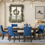 Lot de 6 chaises de salle à manger en velours capitonné avec pieds en bois massif.