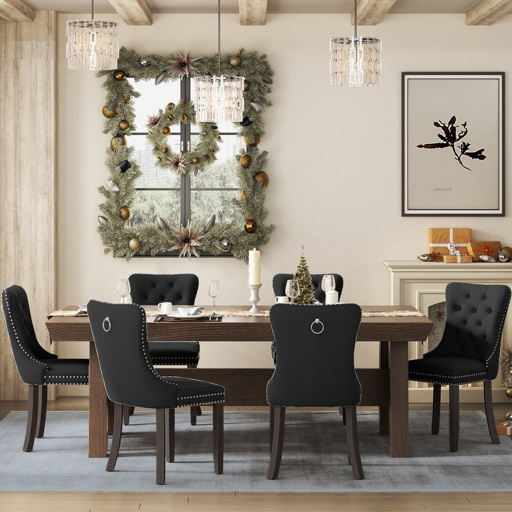 Lot de 6 chaises de salle à manger en velours capitonné avec pieds en bois massif.