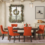 Lot de 6 chaises de salle à manger en velours capitonné avec pieds en bois massif.