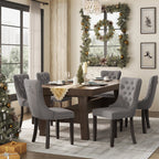 Lot de 6 chaises de salle à manger en velours capitonné avec pieds en bois massif.