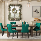 Lot de 6 chaises de salle à manger en velours capitonné avec pieds en bois massif.