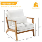 Fauteuil d'appoint en tissu mélangé de lin avec pieds en bois et un coussin beige.