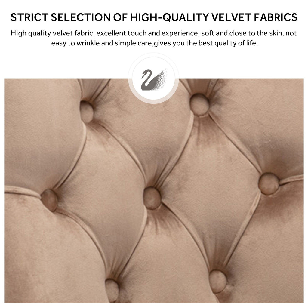 Lot de 6 chaises de salle à manger en velours capitonné avec pieds en bois massif.