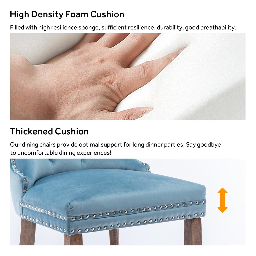 Lot de 6 chaises de salle à manger en velours capitonné avec pieds en bois massif.