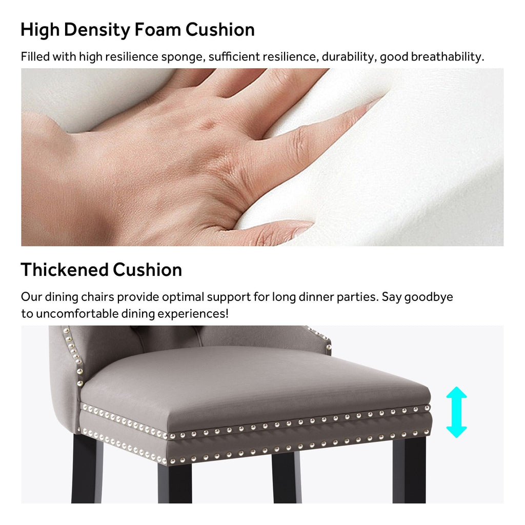 Lot de 6 chaises de salle à manger en velours capitonné avec pieds en bois massif.