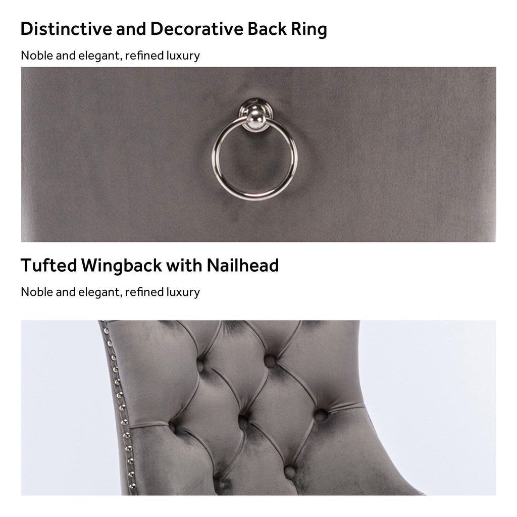 Lot de 6 chaises de salle à manger en velours capitonné avec pieds en bois massif.