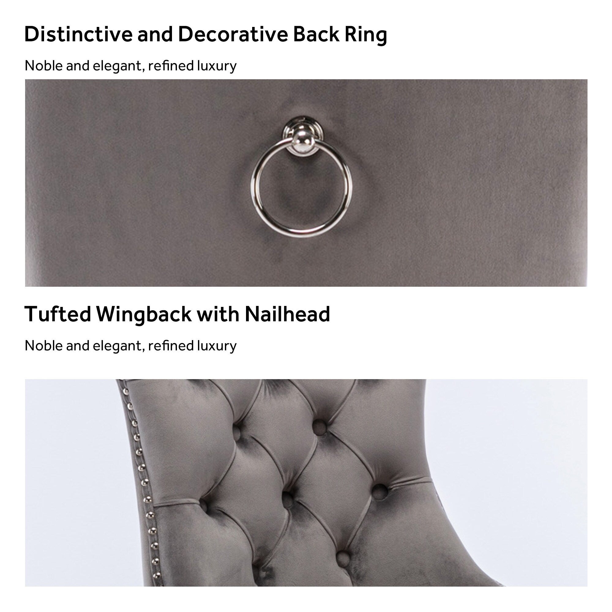 Lot de 6 chaises de salle à manger en velours capitonné avec pieds en bois massif.