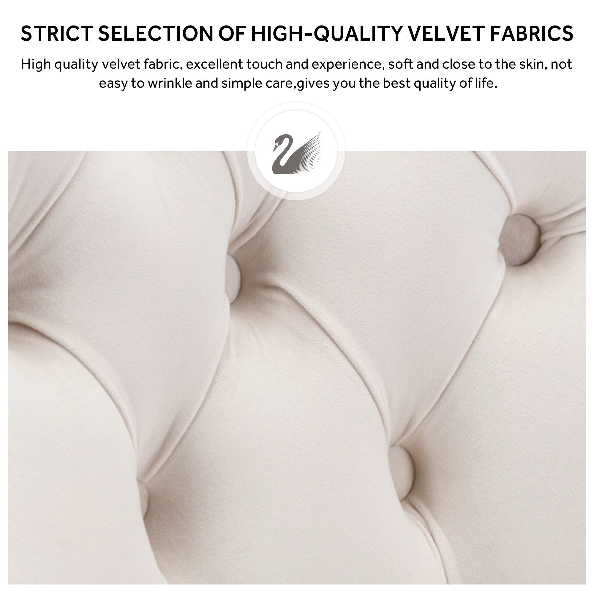 Lot de 6 chaises de salle à manger en velours capitonné avec pieds en bois massif.