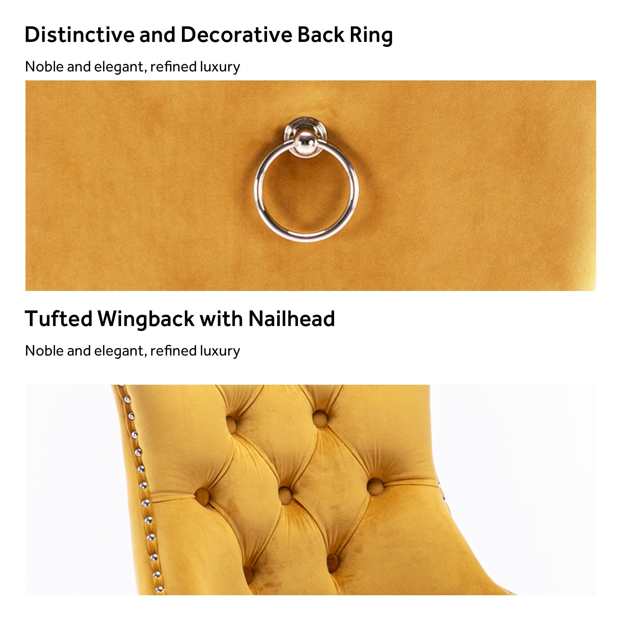 Lot de 6 chaises de salle à manger en velours capitonné avec pieds en bois massif.