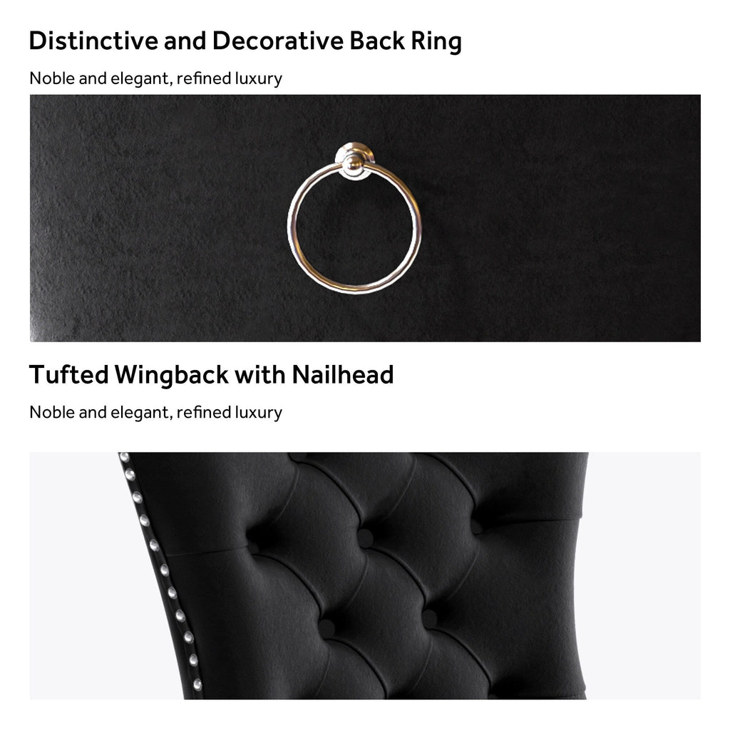 Lot de 6 chaises de salle à manger en velours capitonné avec pieds en bois massif.