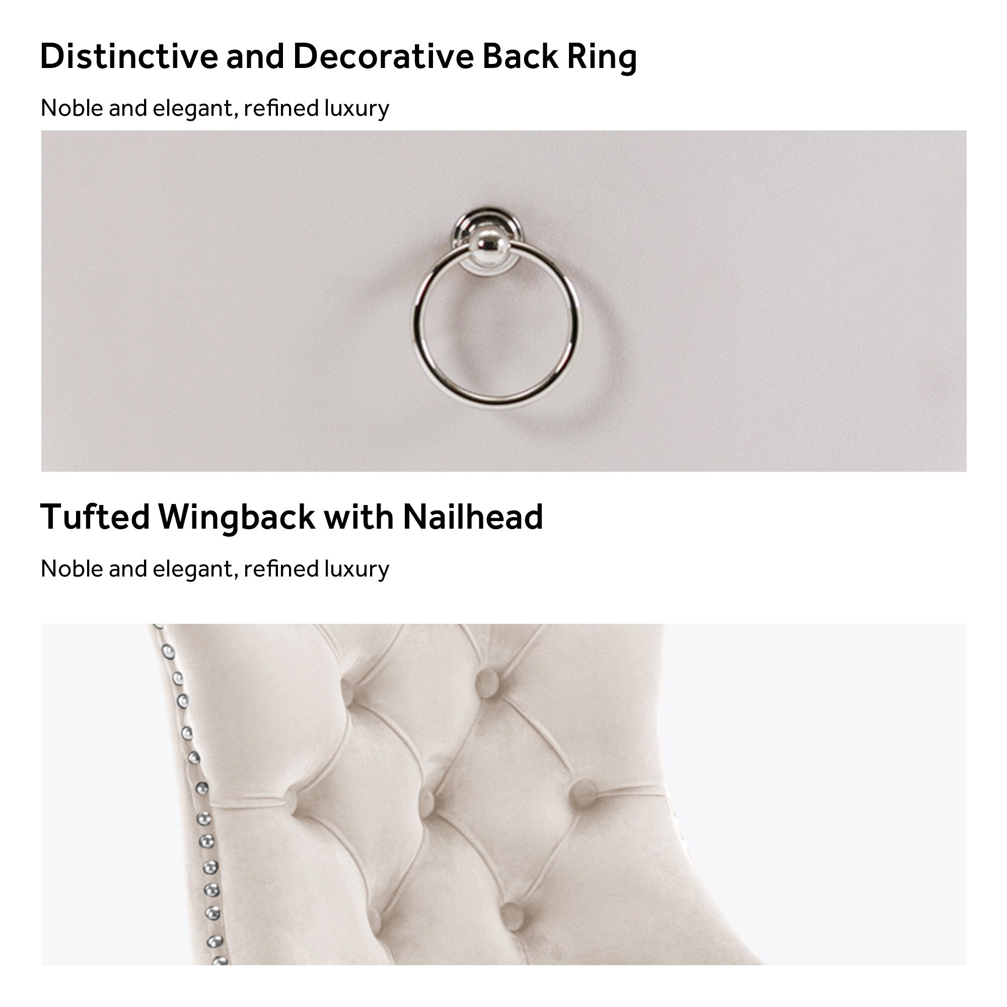 Lot de 6 chaises de salle à manger en velours capitonné avec pieds en bois massif.