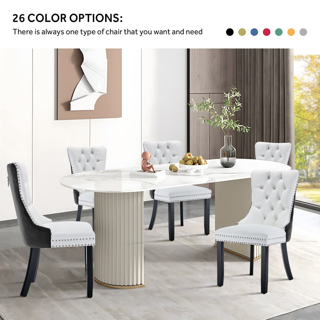 Lot de 6 chaises de salle à manger en velours capitonné avec pieds en bois massif.