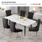 Lot de 6 chaises de salle à manger en velours capitonné avec pieds en bois massif.