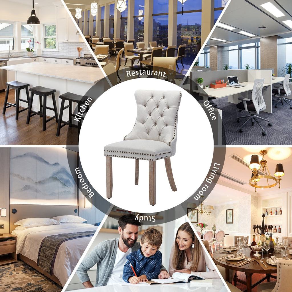 Lot de 6 chaises de salle à manger en velours capitonné avec pieds en bois massif.