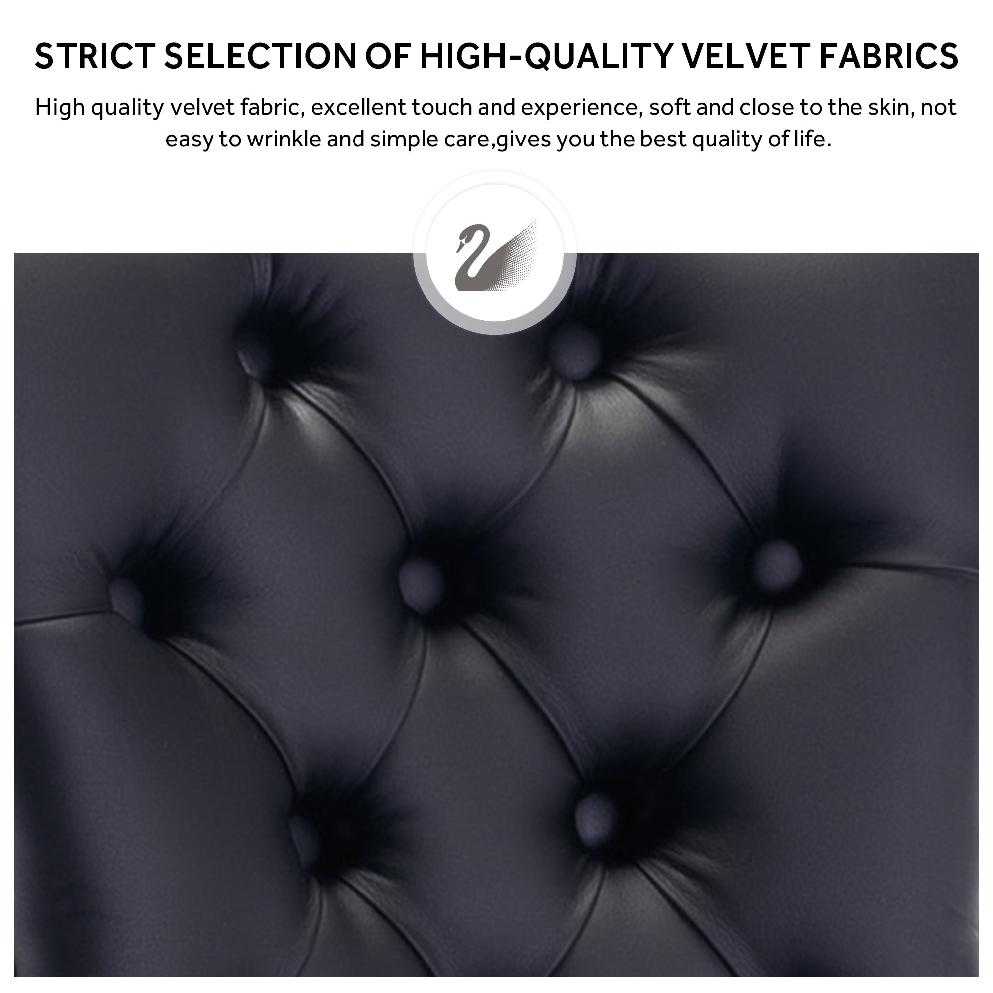 Lot de 6 chaises de salle à manger en velours capitonné avec pieds en bois massif.