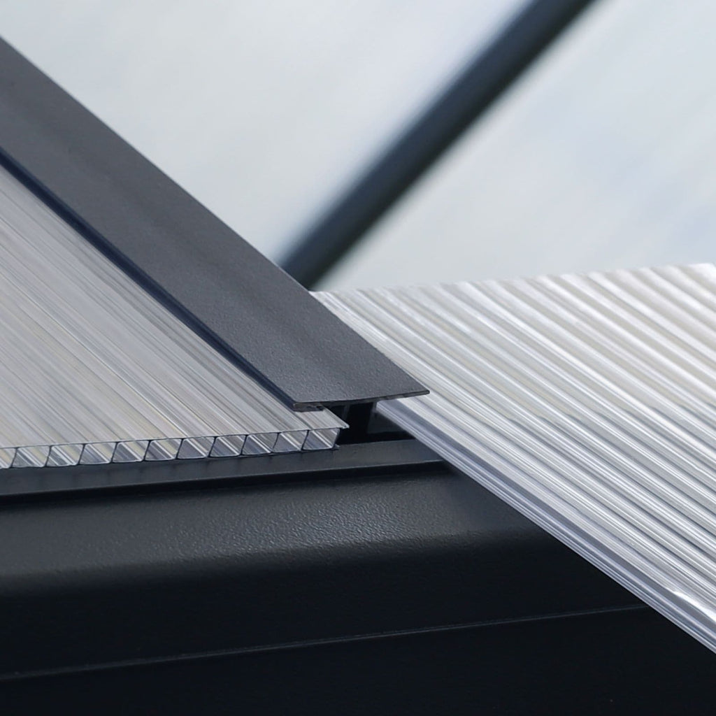 VEIKOUS Kit de serre de jardin en aluminium avec porte verrouillable et fenêtre de toit réglable, gris.