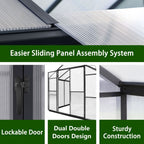 VEIKOUS Kit de serre de jardin en aluminium avec porte verrouillable et fenêtre de toit réglable, gris.