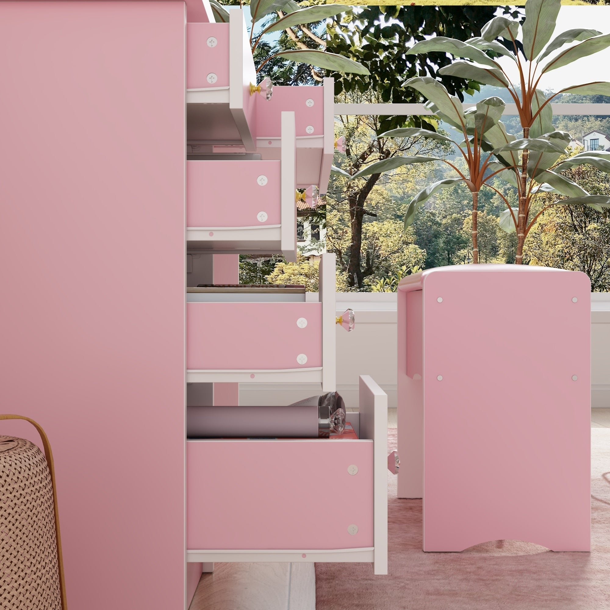 Coiffeuse avec miroir et lampe, table de maquillage et de coiffure avec tabouret.
