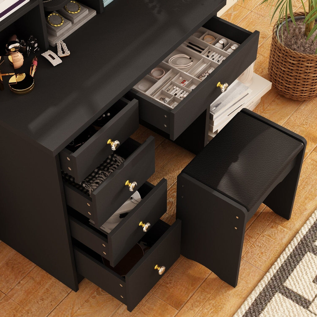 Coiffeuse avec miroir et lampe, table de maquillage et de coiffure avec tabouret.