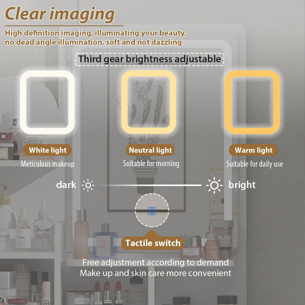 Coiffeuse avec miroir et lampe, table de maquillage et de coiffure avec tabouret.