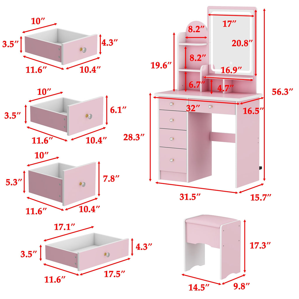 Coiffeuse avec miroir et lampe, table de maquillage et de coiffure avec tabouret.
