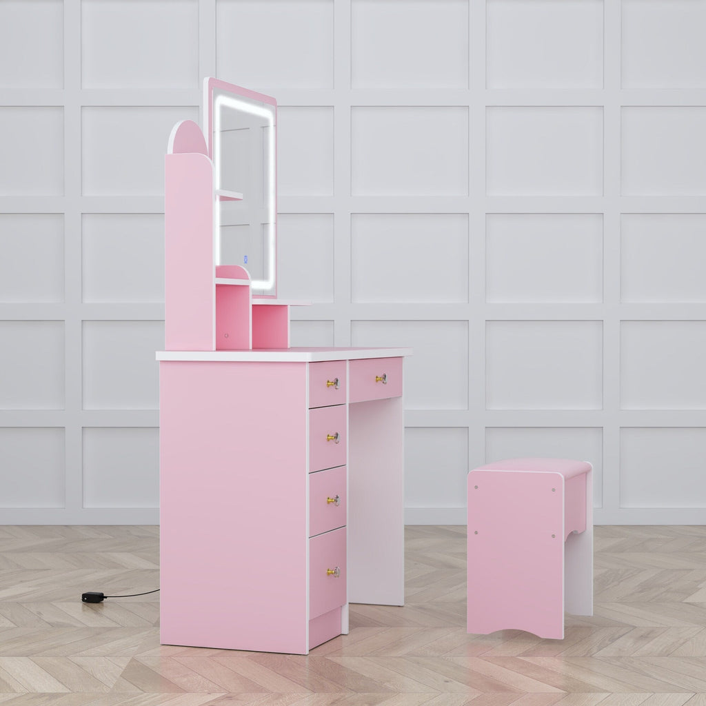 Coiffeuse avec miroir et lampe, table de maquillage et de coiffure avec tabouret.